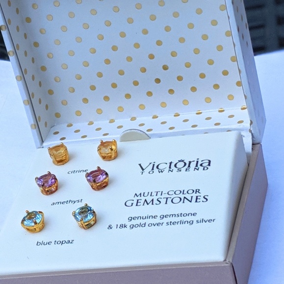 Multistone set of 3 stud earrings 8 1/3 CT. Tw - Picture 3 of 5